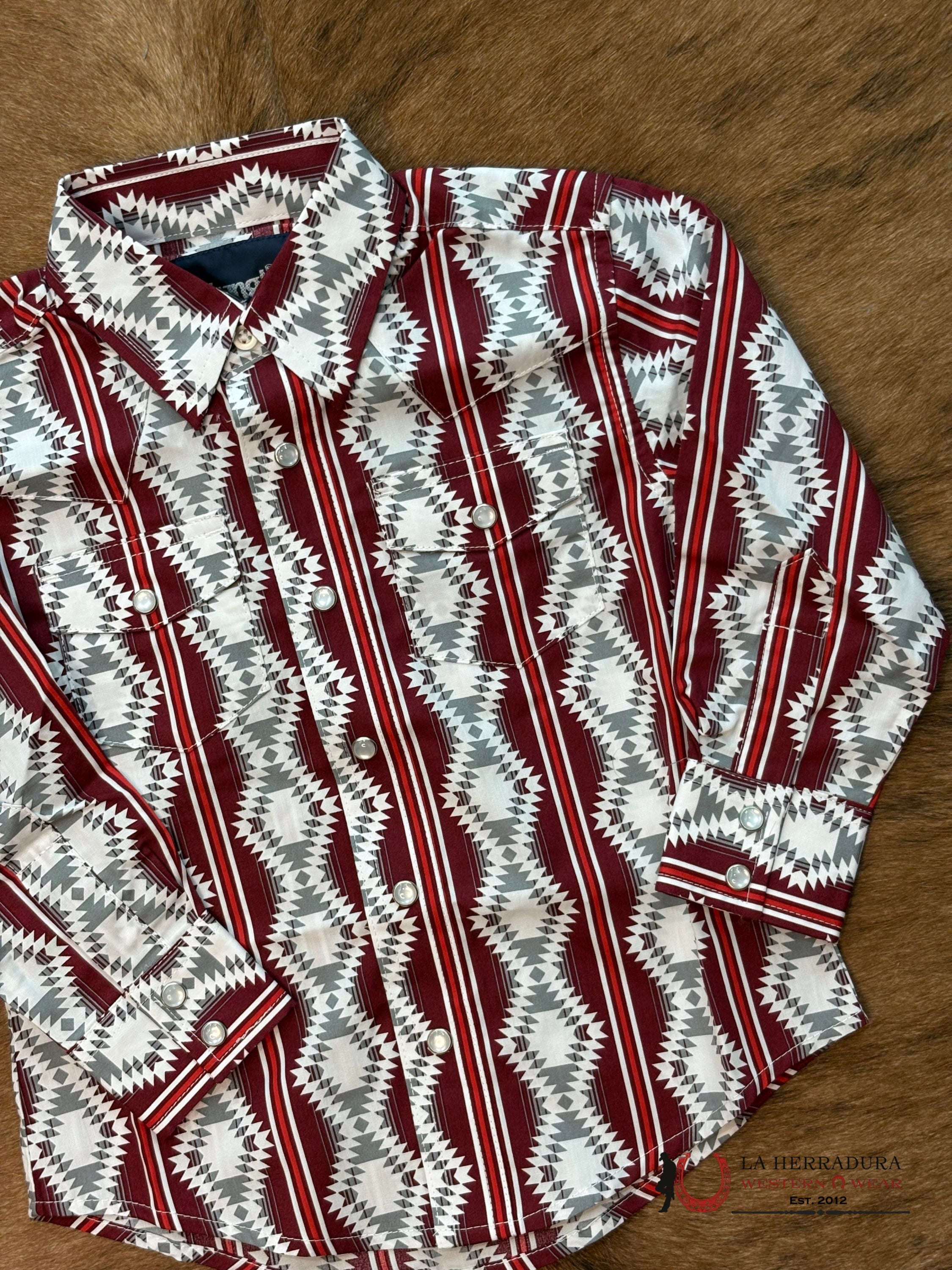 MEN’S WRANGLER CHECOTAH RED AZTEC PRINT LONG SLEEVE SHIRT - 112367722 ROPA HOMBRES