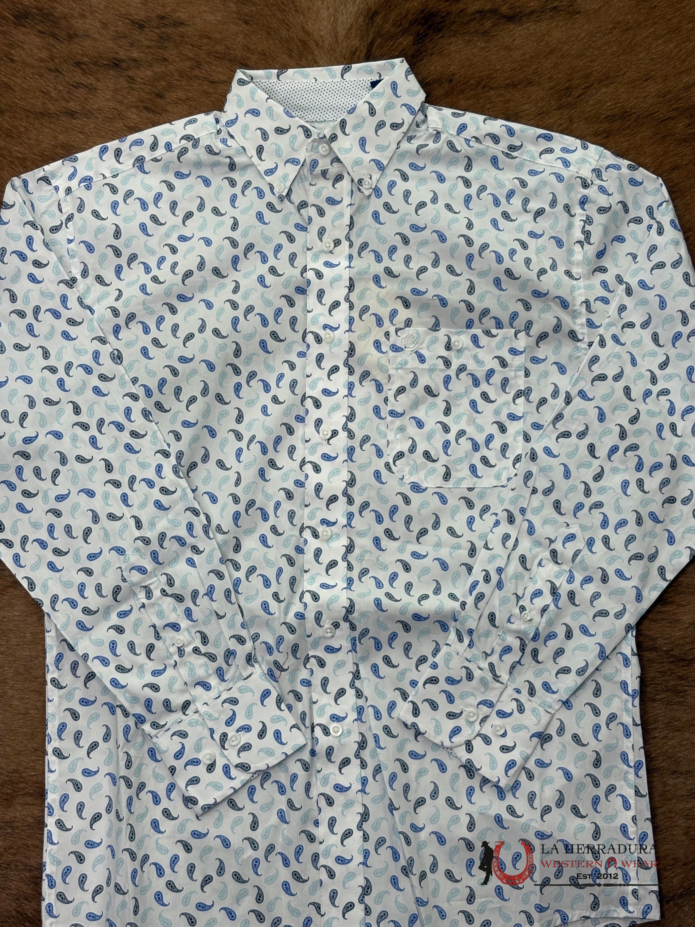MEN’S WRANGLER GEORGE STRAIT WHITE/BLUE RELAXED/STRETCH FIT- 112368199 ROPA HOMBRES