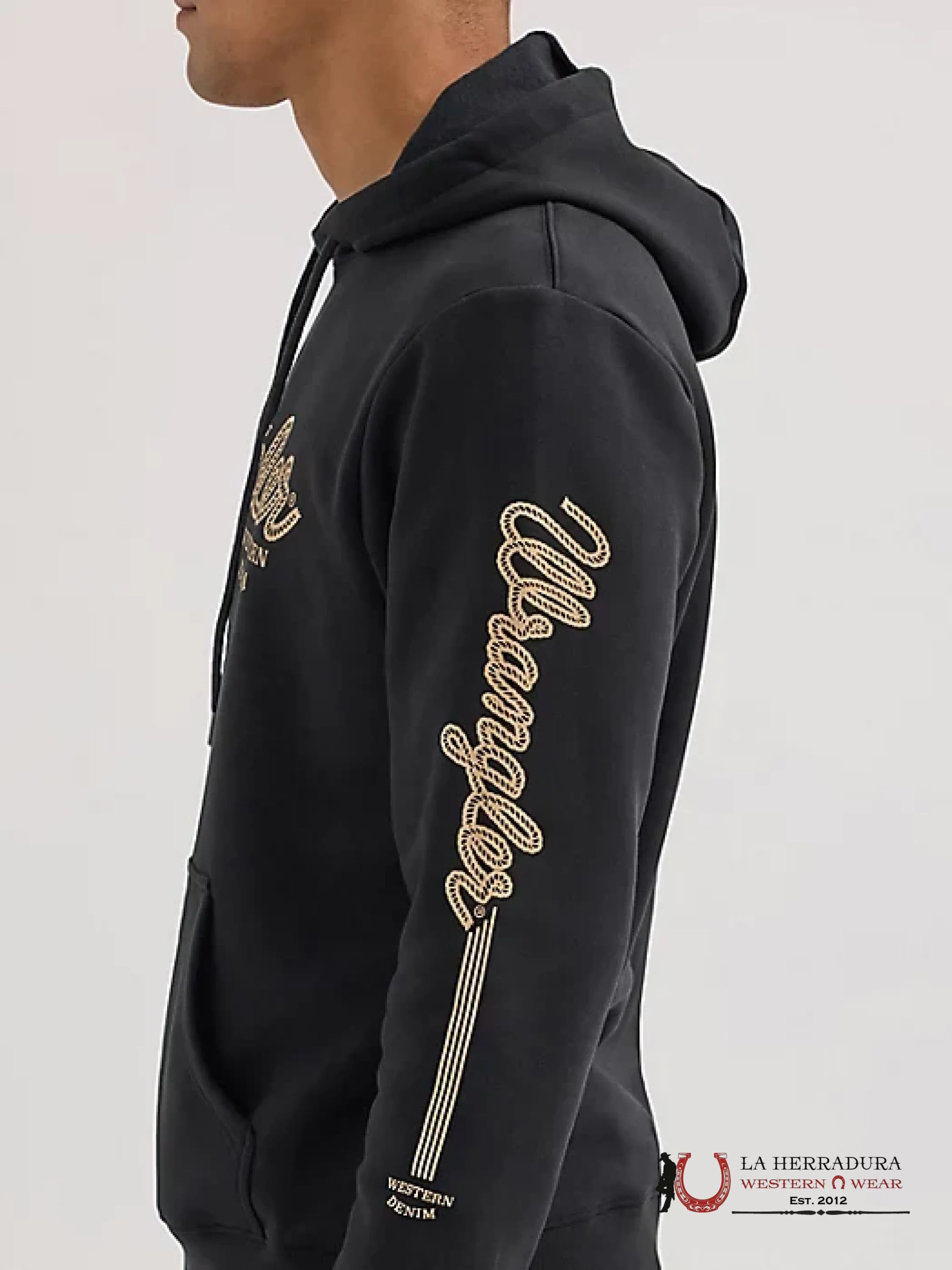 Men’s Wrangler Logo Arm Hit Pullover Hoodie Jet Black Ropa Hombres