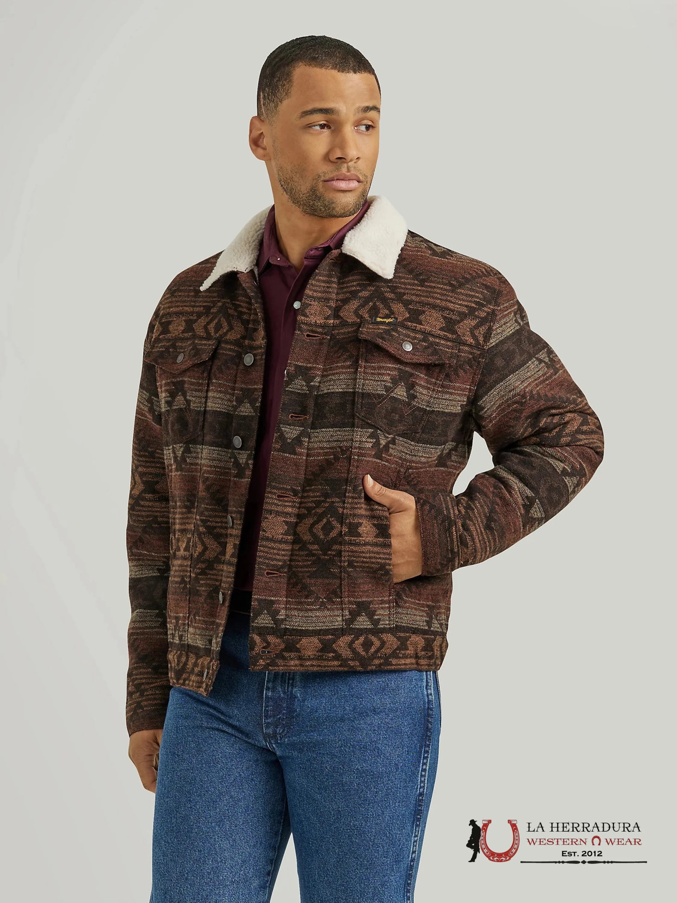 Men’s Wrangler Sherpa Lined Jacquard Print Jacket In Canyon Vibe Ropa Hombres