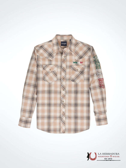 CAMISA WRANGLER DE HOMBRE CORTE CLÁSICO MARRÓN LOGO MÉXICO 112352381
