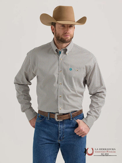 MENS WRANGLER SHIRT RELAXED FIT BROWN/GREEN 112352714