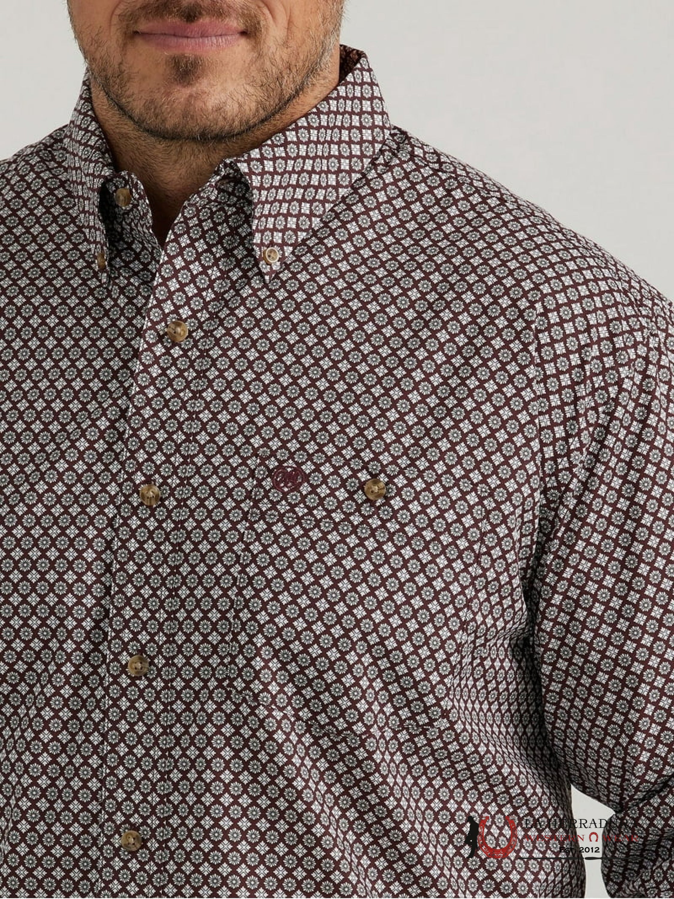 MENS WRANGLER SHIRT RELAXED FIT FLORAL BURGANDY 7434 ROPA HOMBRES