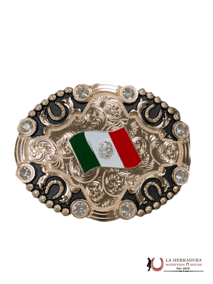 HEBILLA REDONDA ORO ROSA BANDERA DE MÉXICO