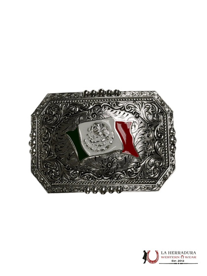 MEXICO FLAG SILVER SQUARE BUCKLE