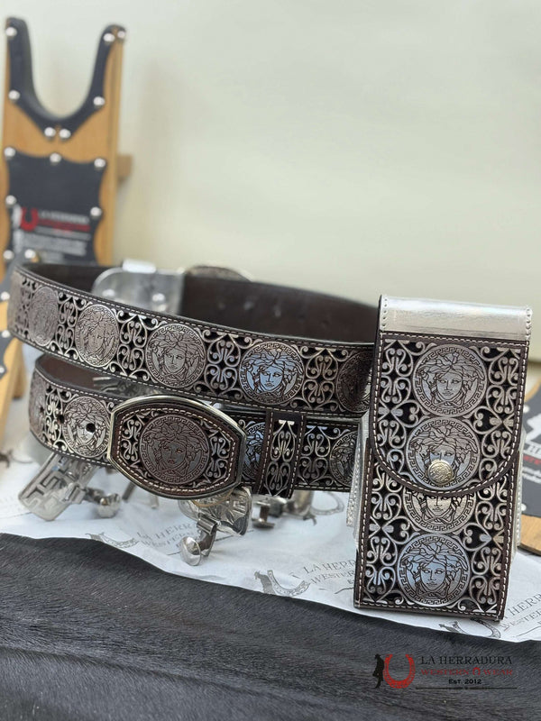 MONA MARRÓN/GRIS LISA 2 INC CINTURÓN PLATA