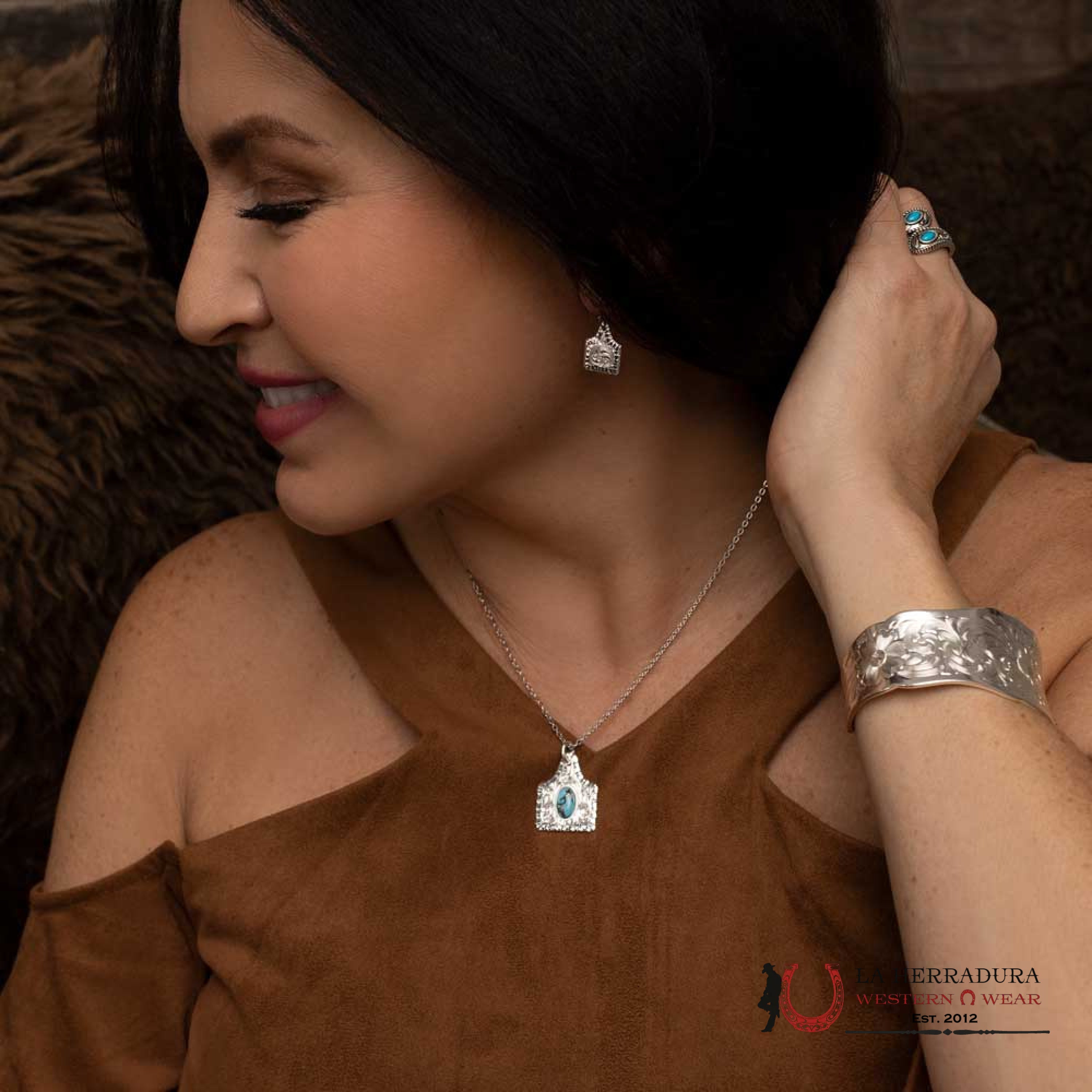 Montana Silversmith Chiseled Cow Tag Turquoise Necklace