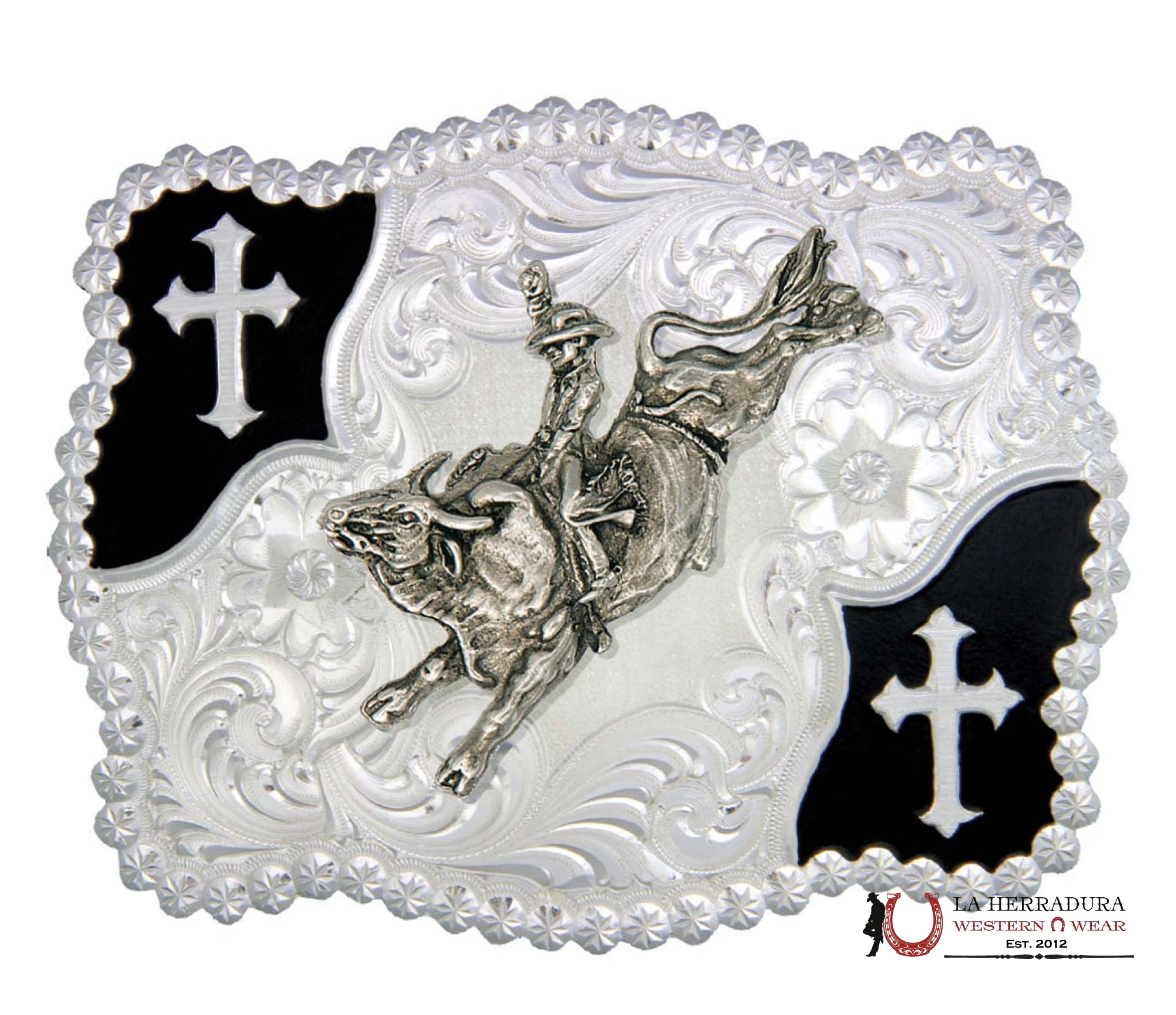 Montana Silversmith Christian Flourish Scallop Shape Belt Buckle with Bullrider ACCESORIOS