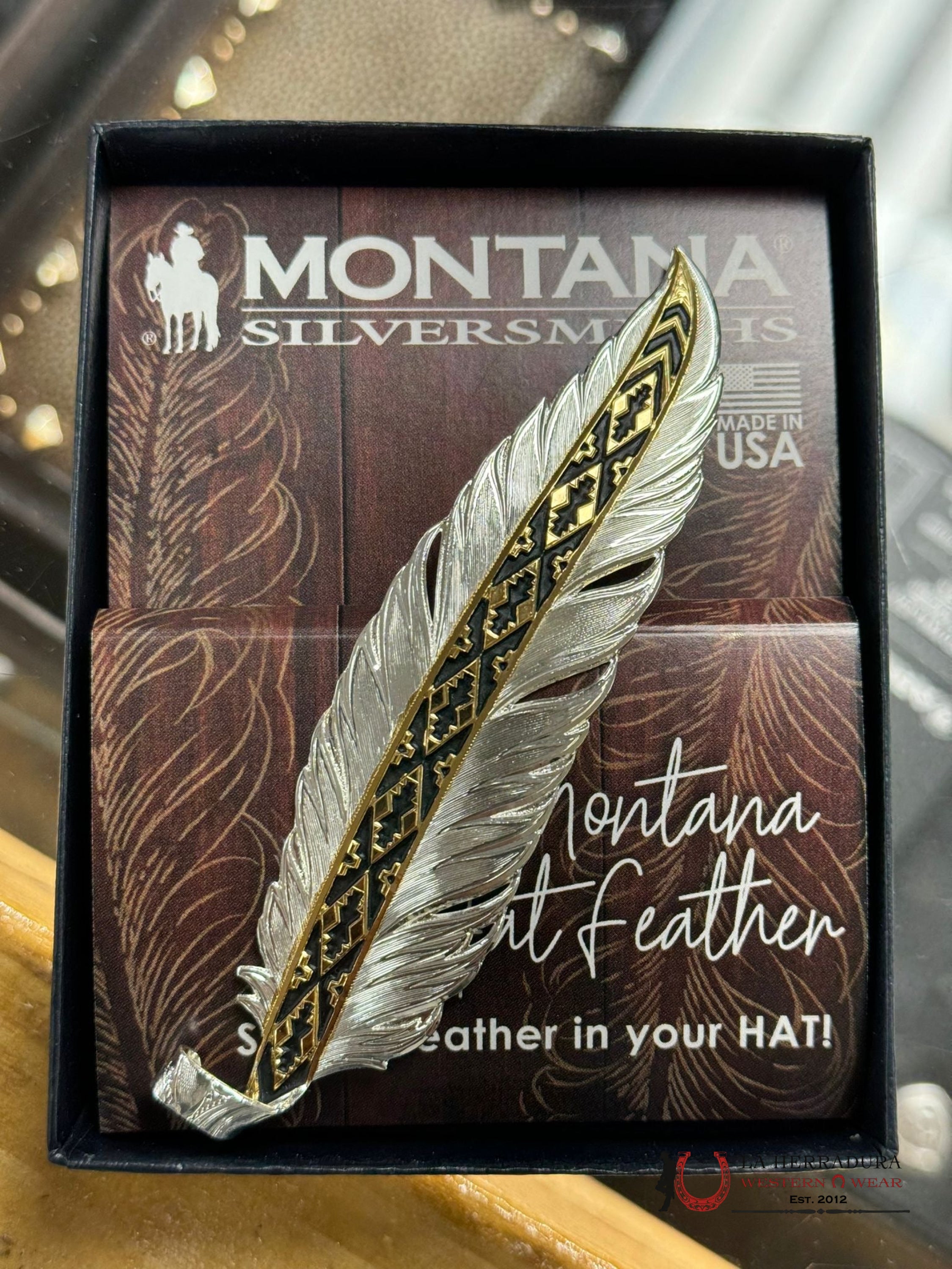 Montana Silversmith Hat Feather Plain/Sin Letras Gold & Black Detail Accesorios