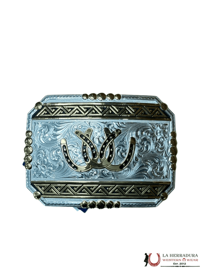 MONTANA SILVERSMITH HORSE SHOE GOLD AND SILVER BUCKLE