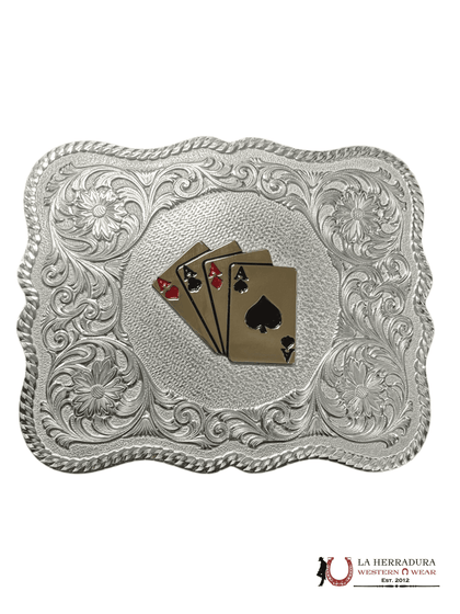 MONTANA SILVERSMITH SCALLOPED SILVER WESTERN PLAY CARDS BELT BUCKLE