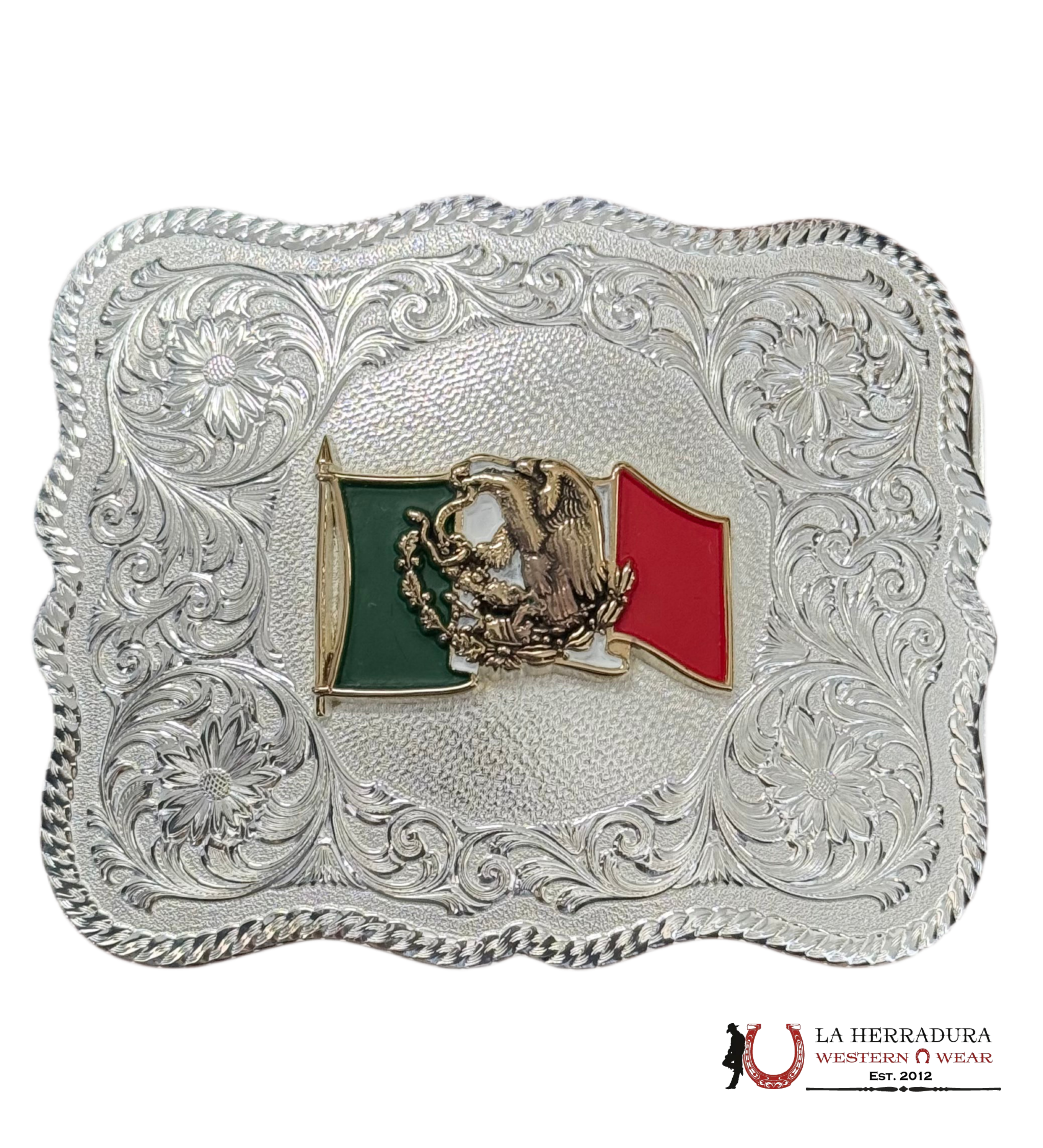 MONTANA SILVERSMITH SCALLOPED SOLVEE MEIXO FLAG ENGRAVED BUCKLE ACCESORIOS