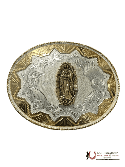 MONTANA SILVERSMITH SOUTHWEST SUN LARGE VIRGEN DE GUADALUPE BELT BUCKLE