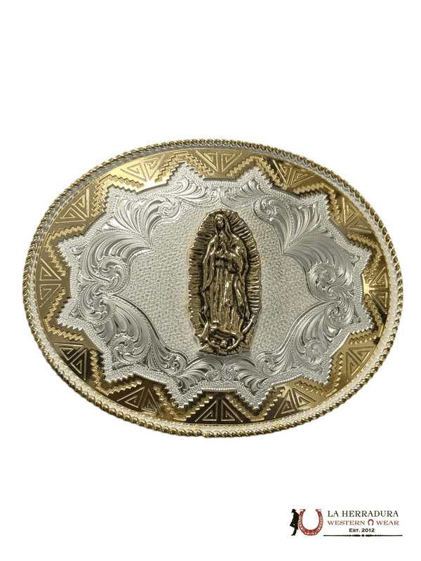 HEBILLA DE CINTURÓN GRANDE VIRGEN DE GUADALUPE SOL SUROESTE MONTANA SILVERSMITH