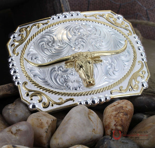 MONTANA SILVERSMITH HEBILLA CAMAFEO VAQUERO DOS TONOS CON LONGHORN