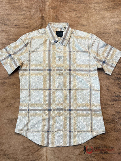 CAMISA MONTERO HOMBRE BEIGE Y DORADO ESTAMPADO MANGA LARGA MT4004
