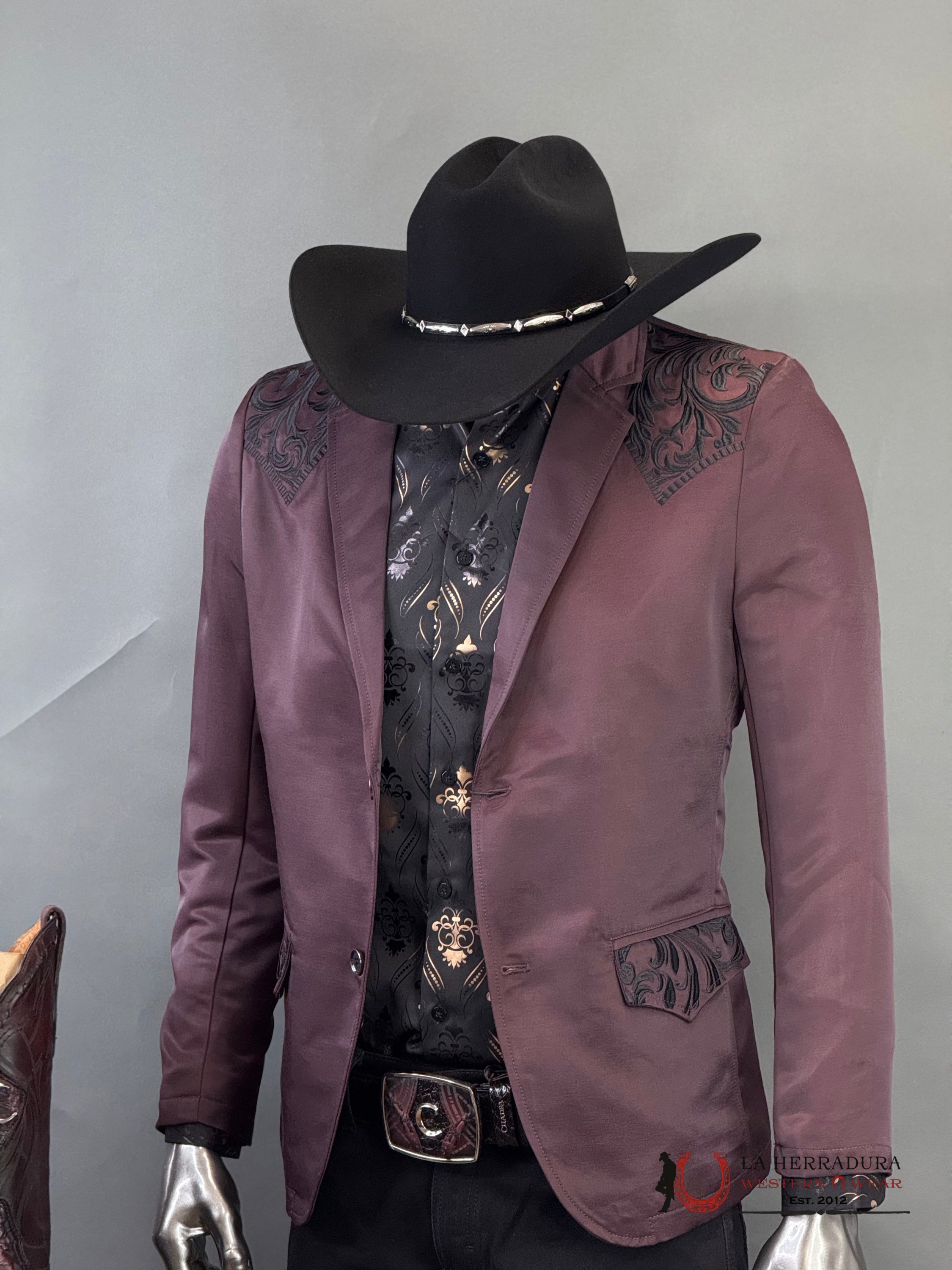 Montero Wine Embroidered Smooth Blazer Ropa Hombres