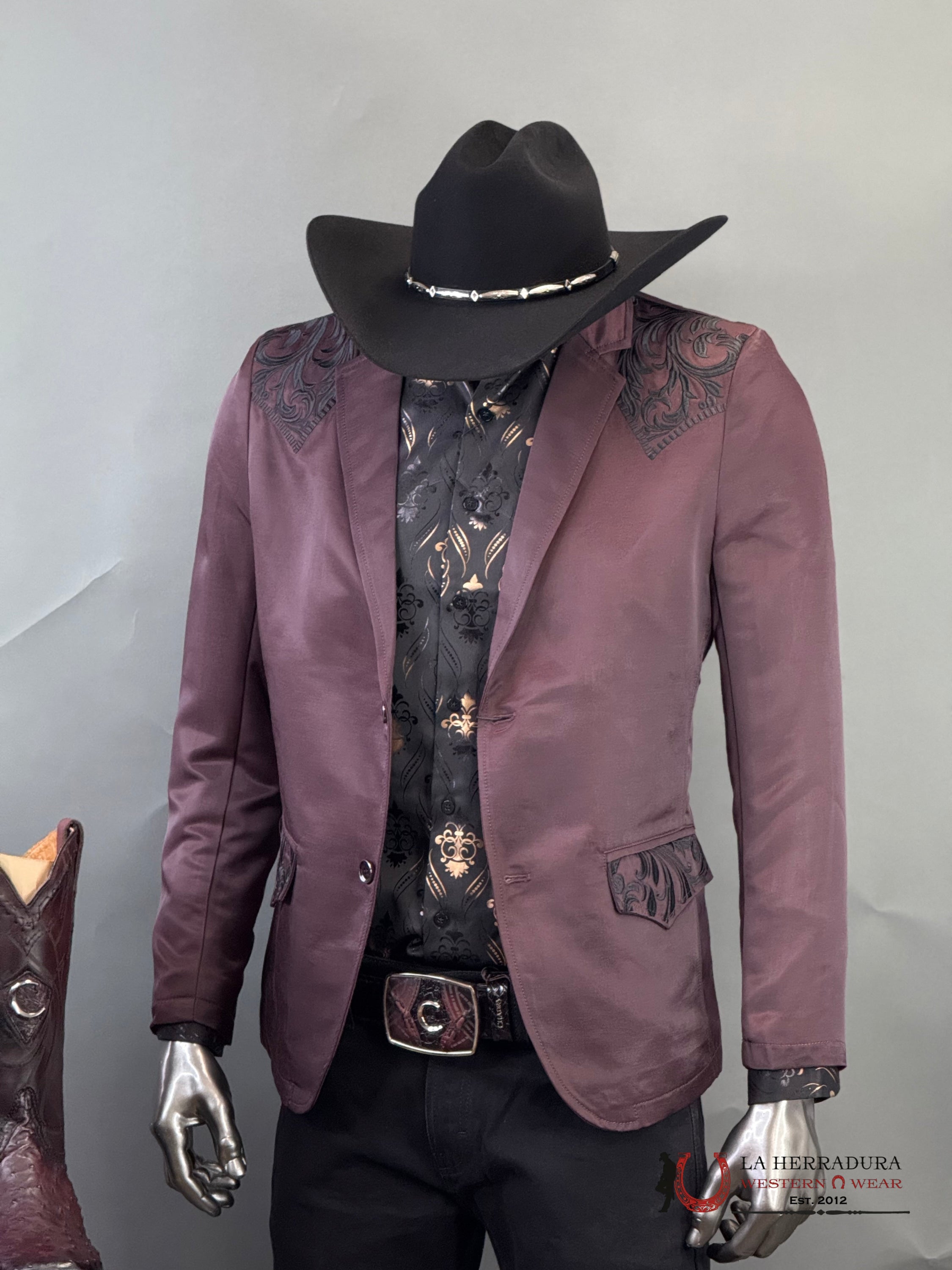 Montero Wine Embroidered Smooth Blazer Ropa Hombres