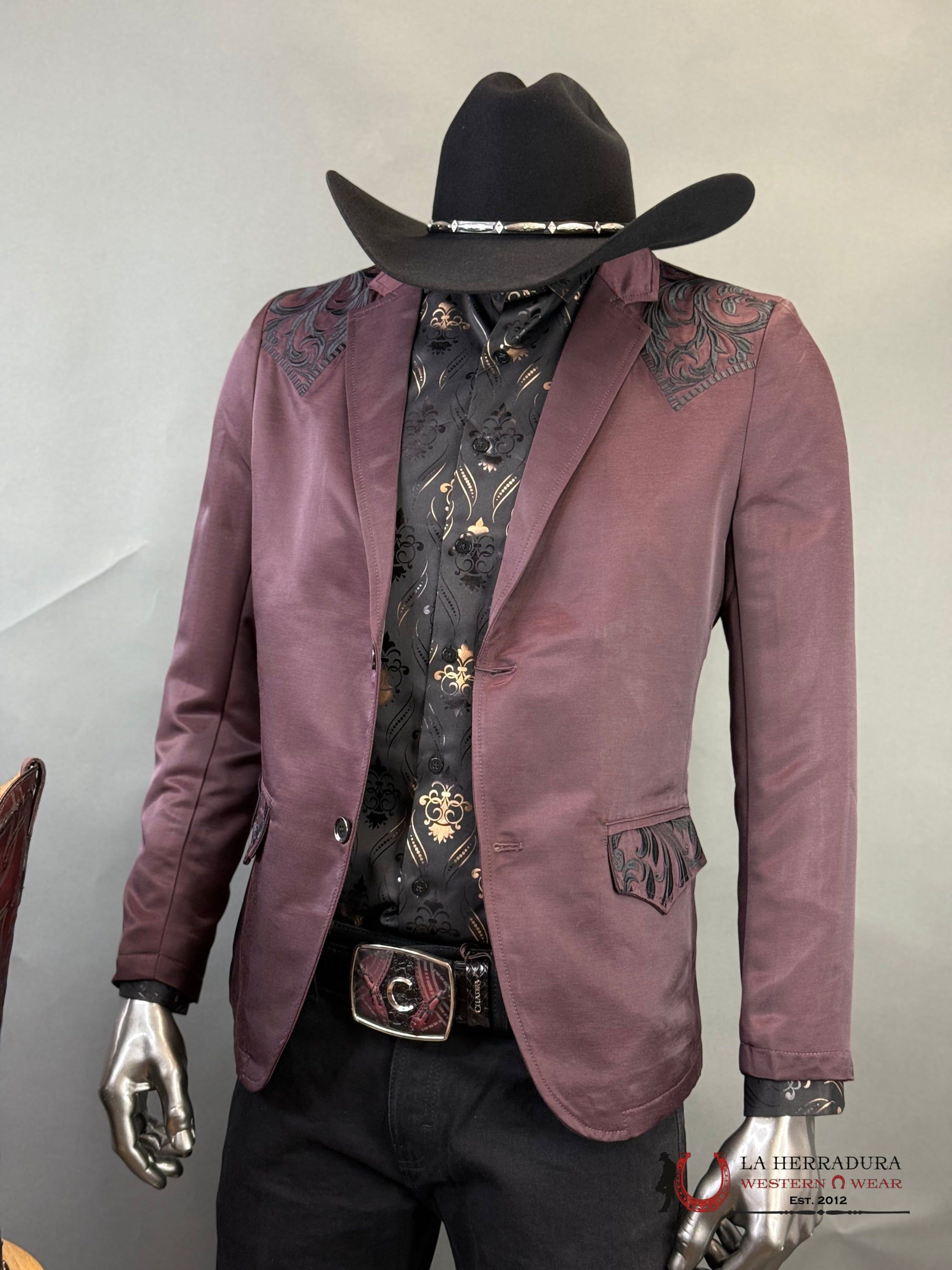 Montero Wine Embroidered Smooth Blazer Ropa Hombres