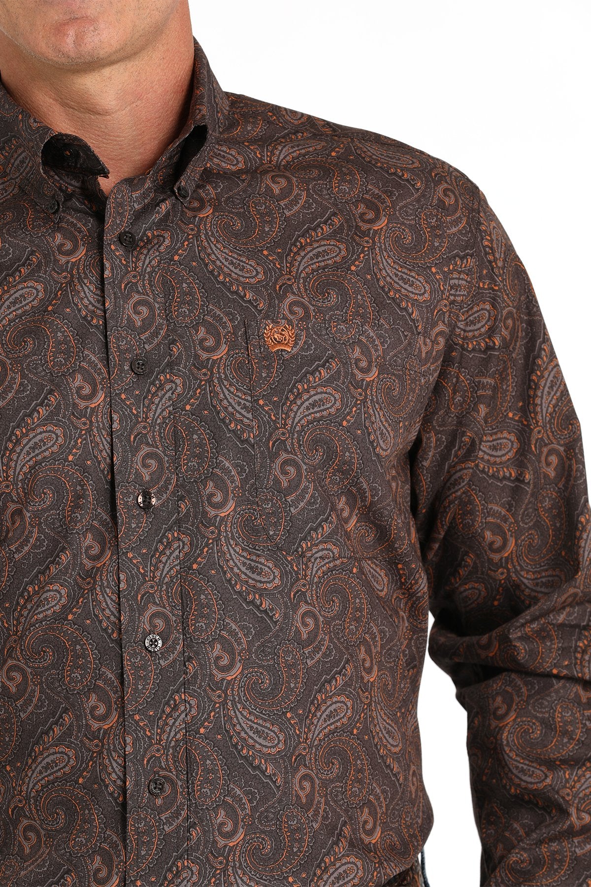 Cinch Paisley Print Button-Down Western Shirt - Brown