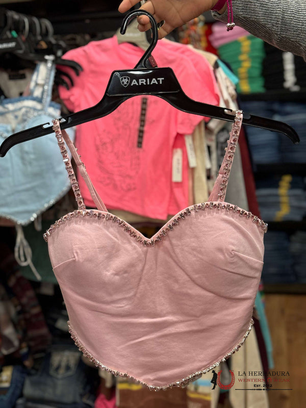 MUY MUY PINK RHINESTONE BOARDER STRAP TOP