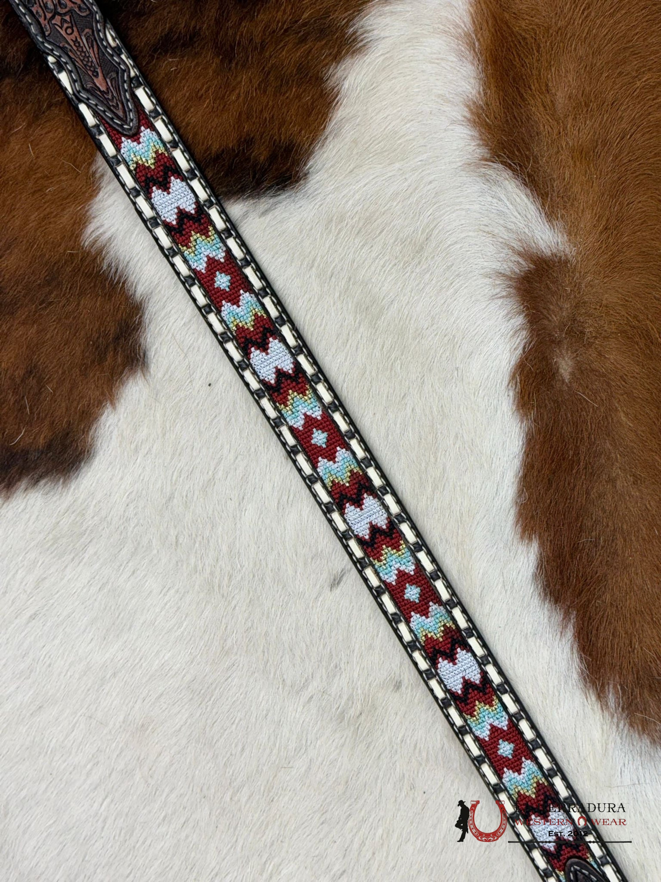 Nocona Bot Belt Tooled Brown Red Multi Niños