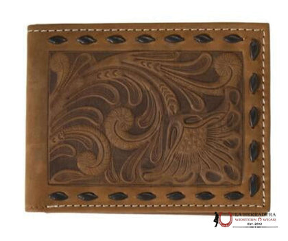NOCONA BROWN  HANDTOOLED BI-FOLD PASSCASE WALLET- N5415502