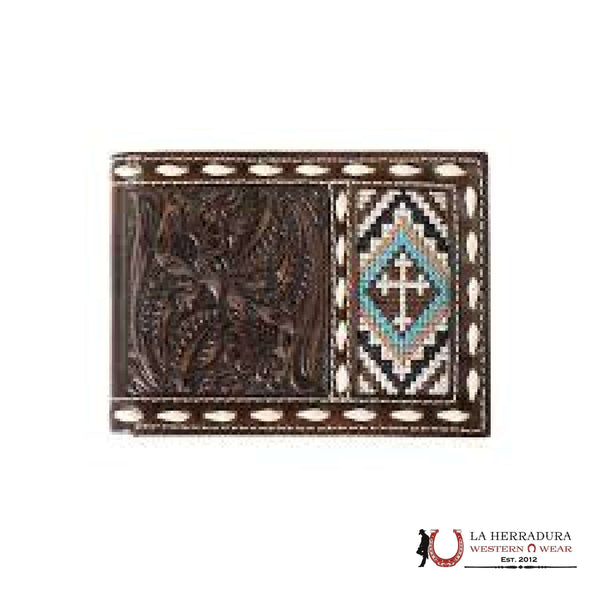 NOCONA BROWN HANDTOOLED REMOVABLE PASSCASE WALLET- N500044502