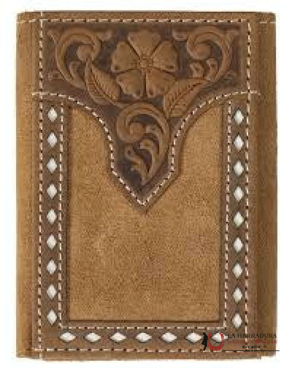 CARTERA TRÍPTICO NOCONA DE ANTE MARRÓN HECHA A MANO - N5415808