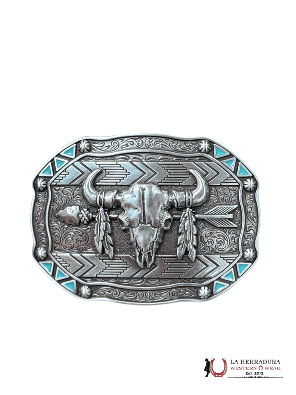 NOCONA BULL SKULL AZTEC DESIGN SQUARE BUCKLE 37007