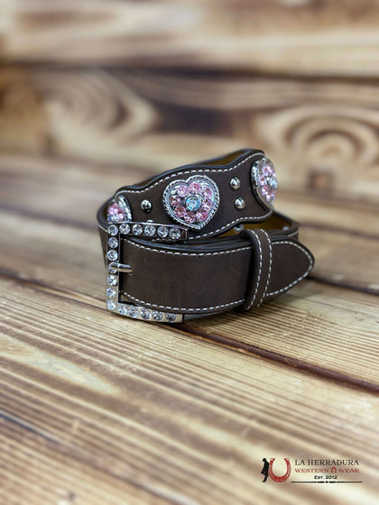NOCONA GIRLS BELTS BROWN WITH HEART BLING- N4427044