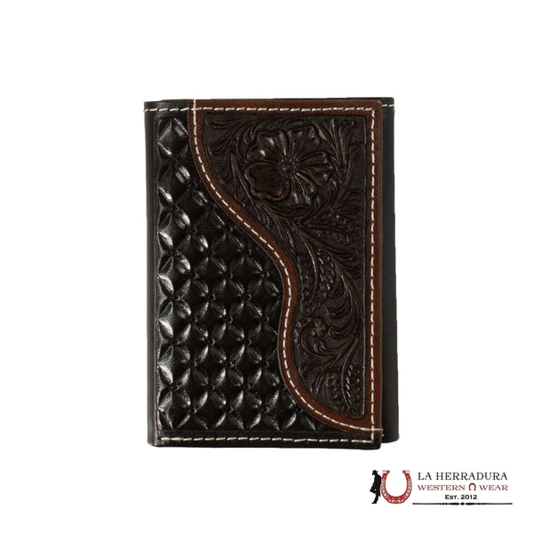 BILLETERA TRÍPTICA DE HOMBRE NOCONA, NEGRA Y MARRÓN, CON GRABADO ARTESANAL - N500046802