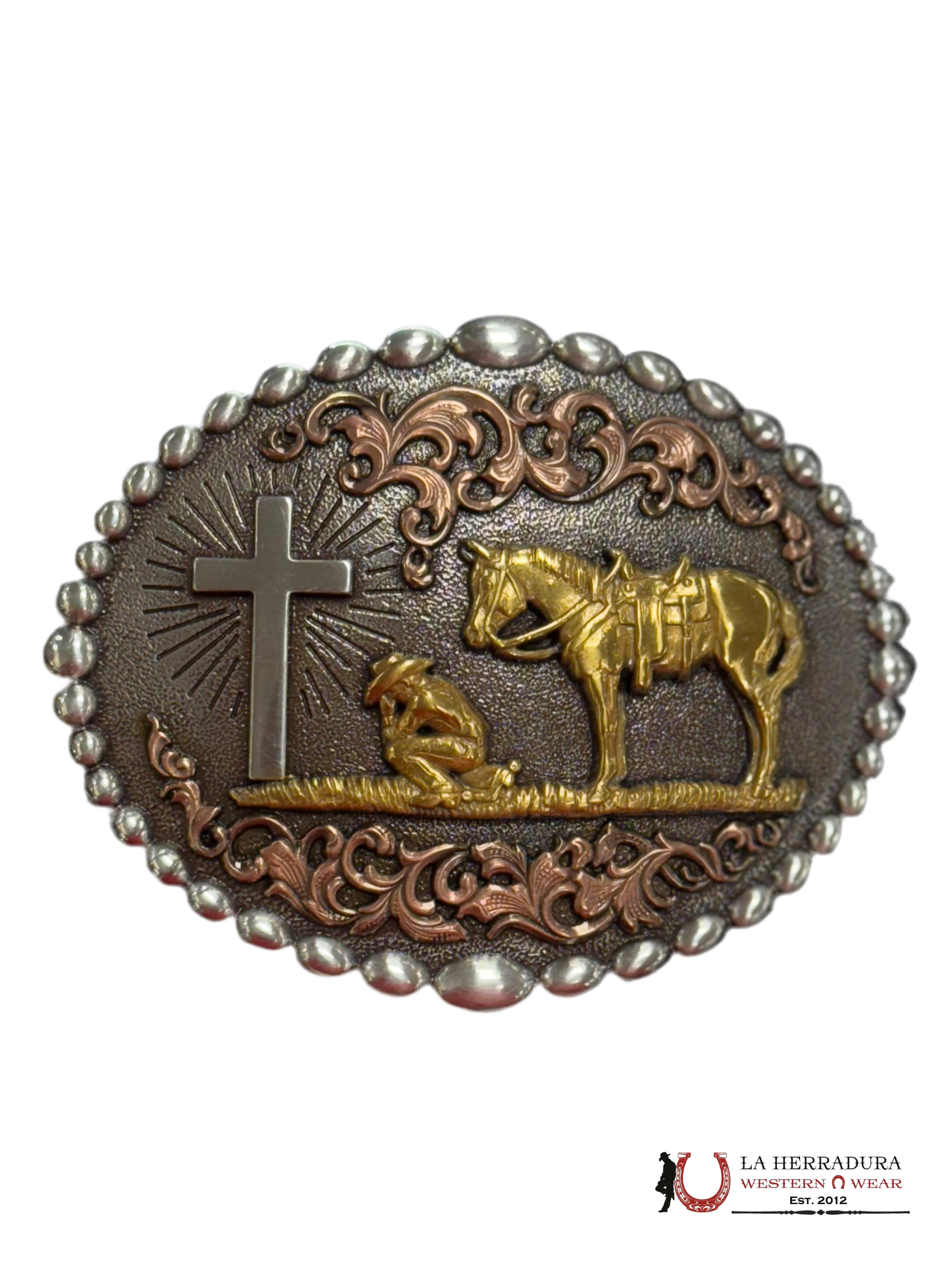NOCONA PRAYING COWBOY ROUND BUCKLE 37915 ACCESORIOS