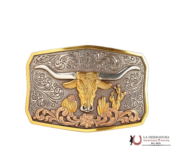 Hebilla Nocona® de oro antiguo y plata con cactus Longhorn para hombre 37910