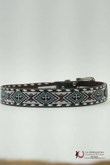 Cinturón Nocona con cuentas de motivos aztecas, color blanco - N210005505