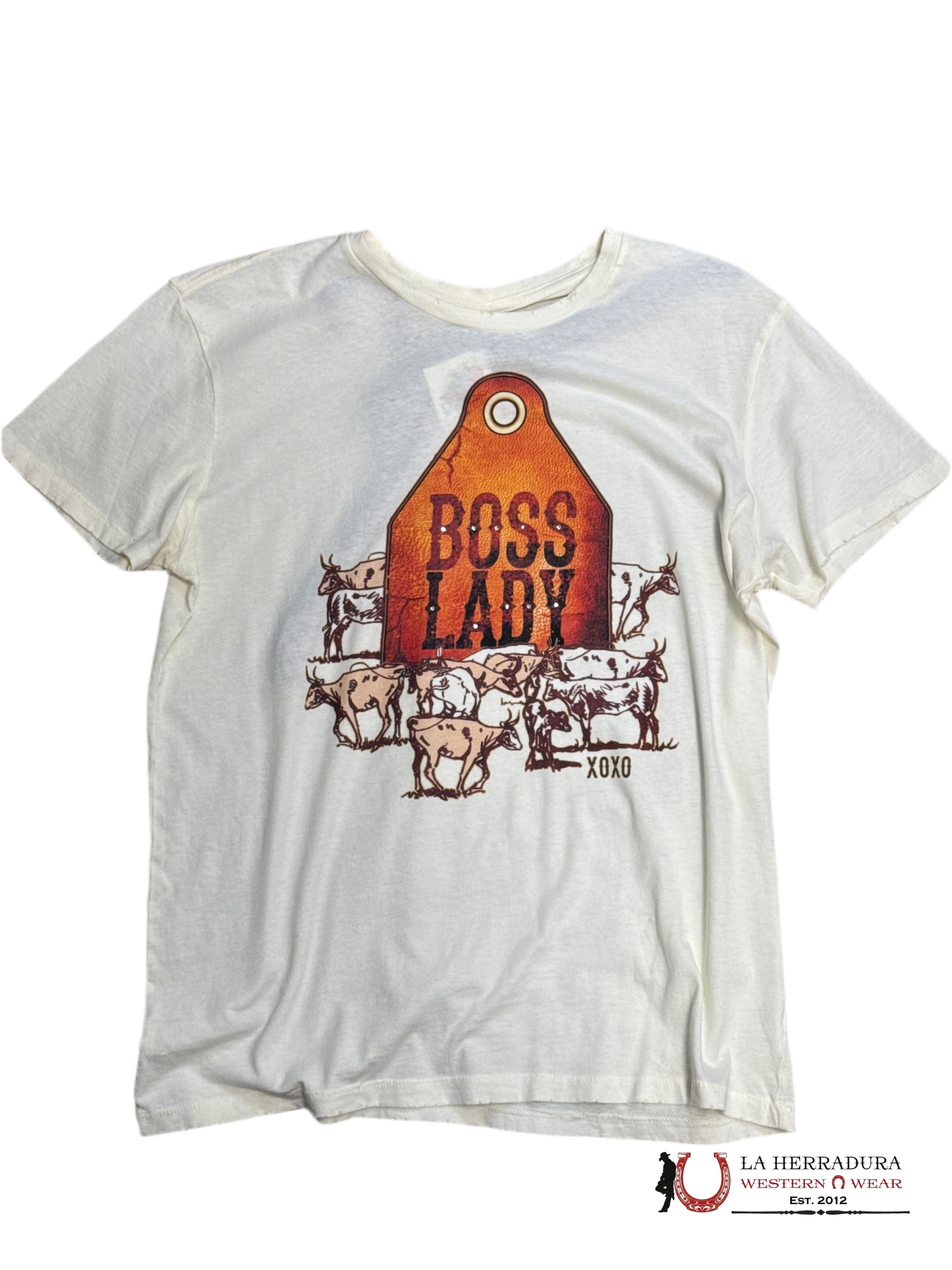 ORIGINAL XOXO WOMEM TAN COW TAG ORANGE WITH COWS BOSS LADY ROPA MUJERES