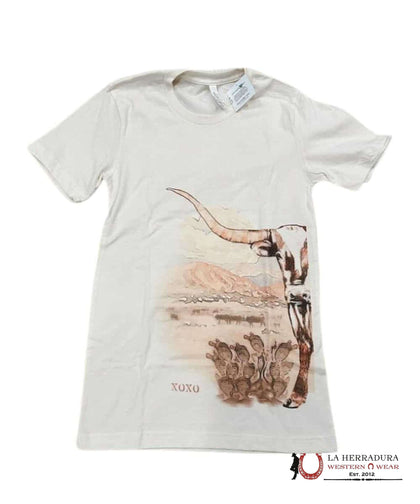 ORIGINAL XOXO WOMEN WHITE  T-SHIRT MOUNTAIN LONG HORN