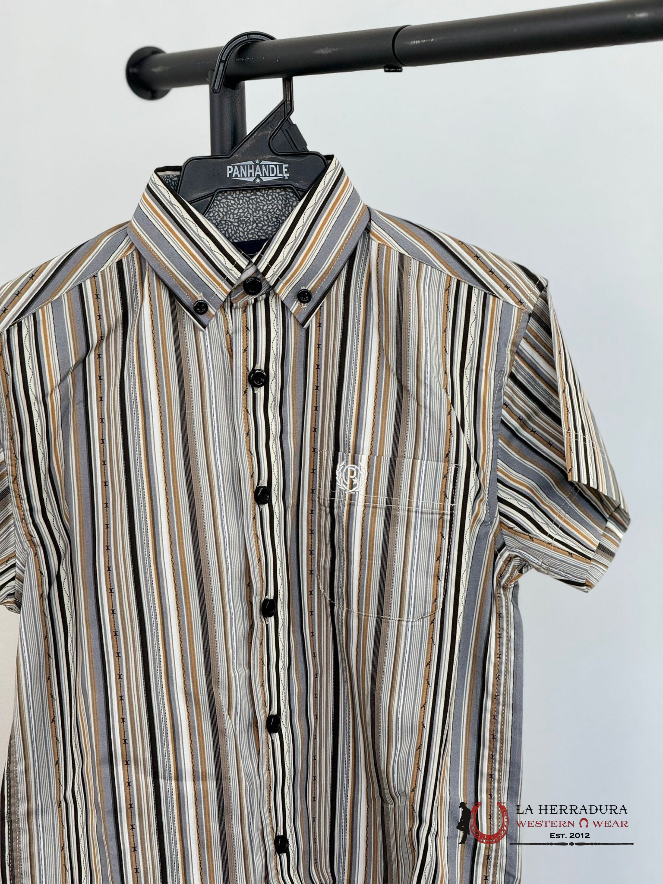 Pandhandle Boys Grey Stripe Short Sleeve Shirt Niños