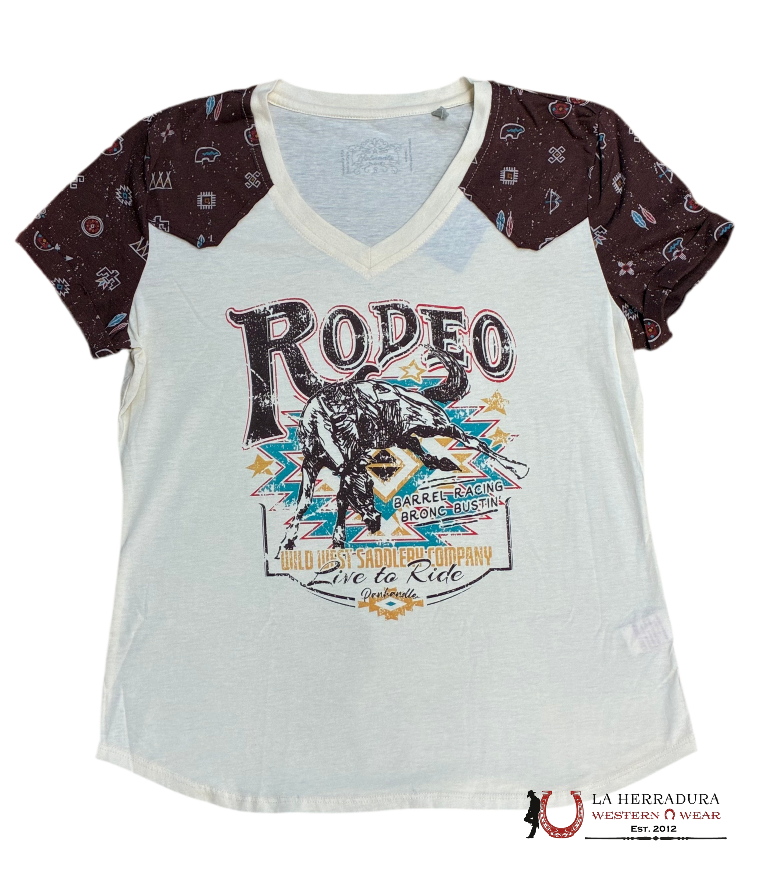 PANHANDALE WOMEN T-SHIRT NATURAL RODEO BRONC GRAPHIC WLWT21RZIW ROPA MUJERES