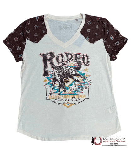 PANHANDALE WOMEN T-SHIRT NATURAL RODEO BRONC GRAPHIC WLWT21RZIW