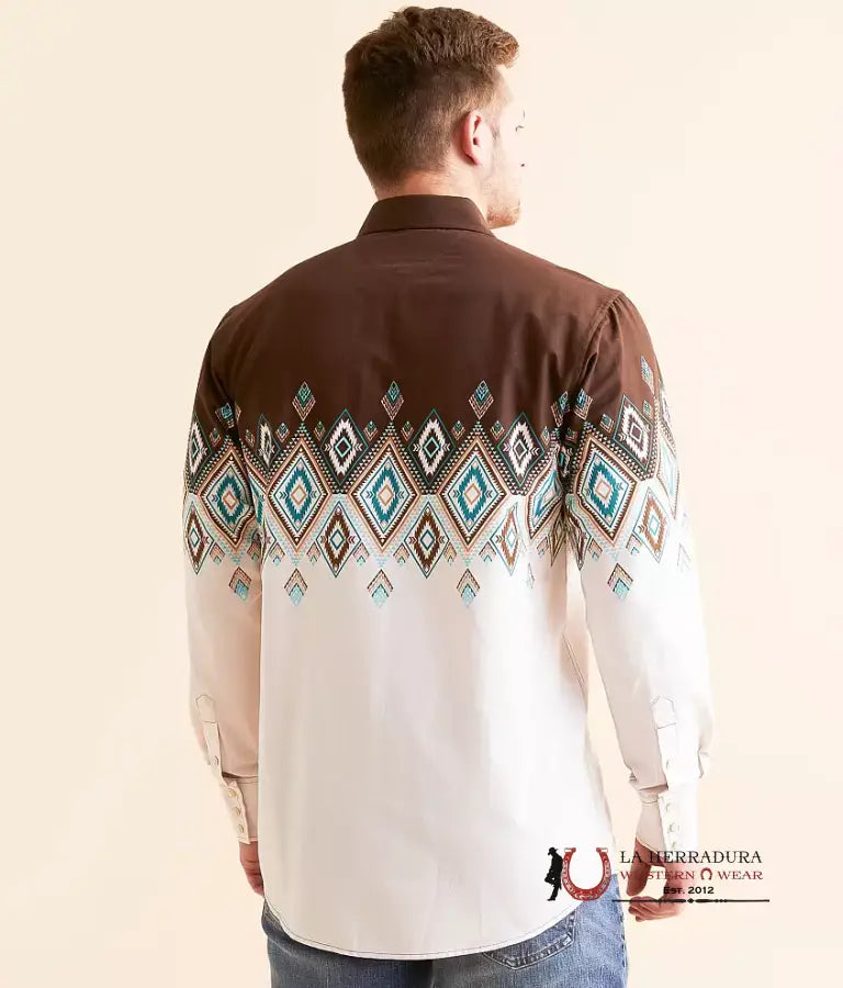 Panhandle Aztec Dark Brown Border Long Slevee - 4459 Ropa Hombres