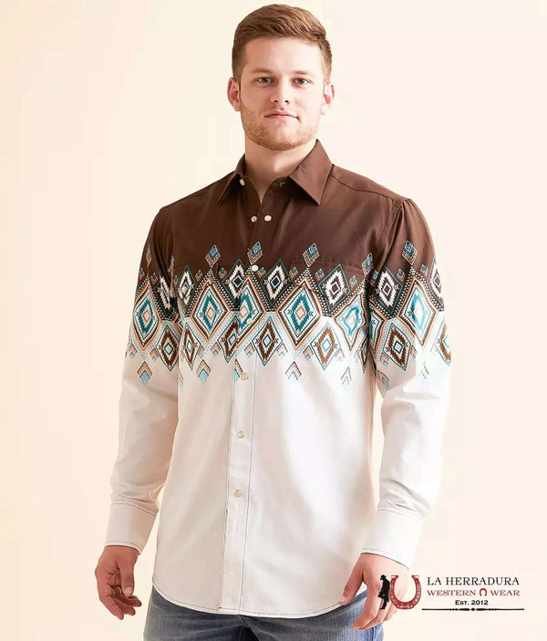 PANHANDLE AZTEC MANGA LARGA MARRÓN OSCURO BORDER -SMN2S04459