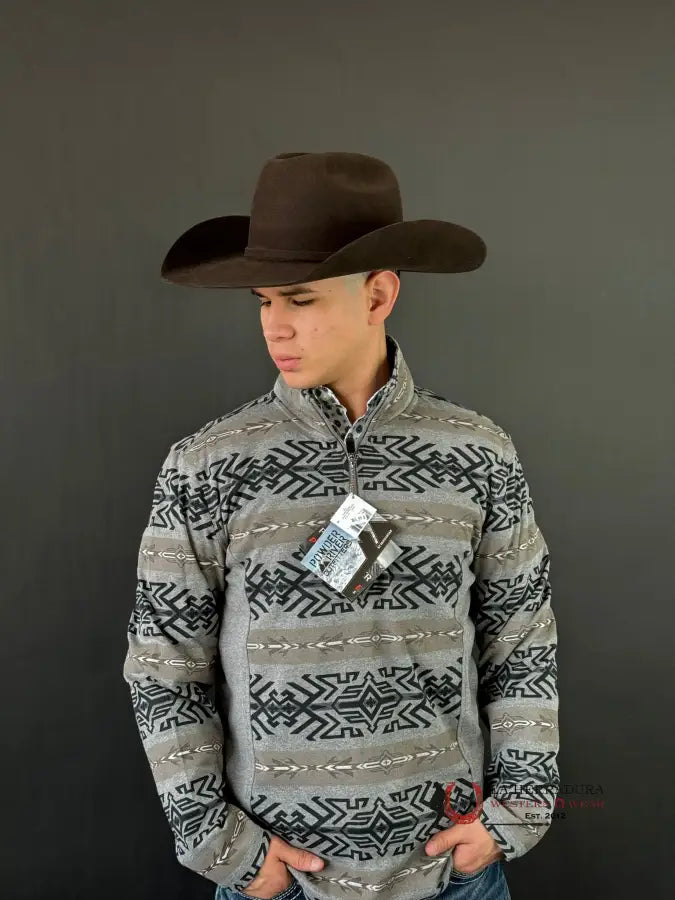 Panhandle Aztec Heather Henley Grey Sweatshirt Ropa Hombres