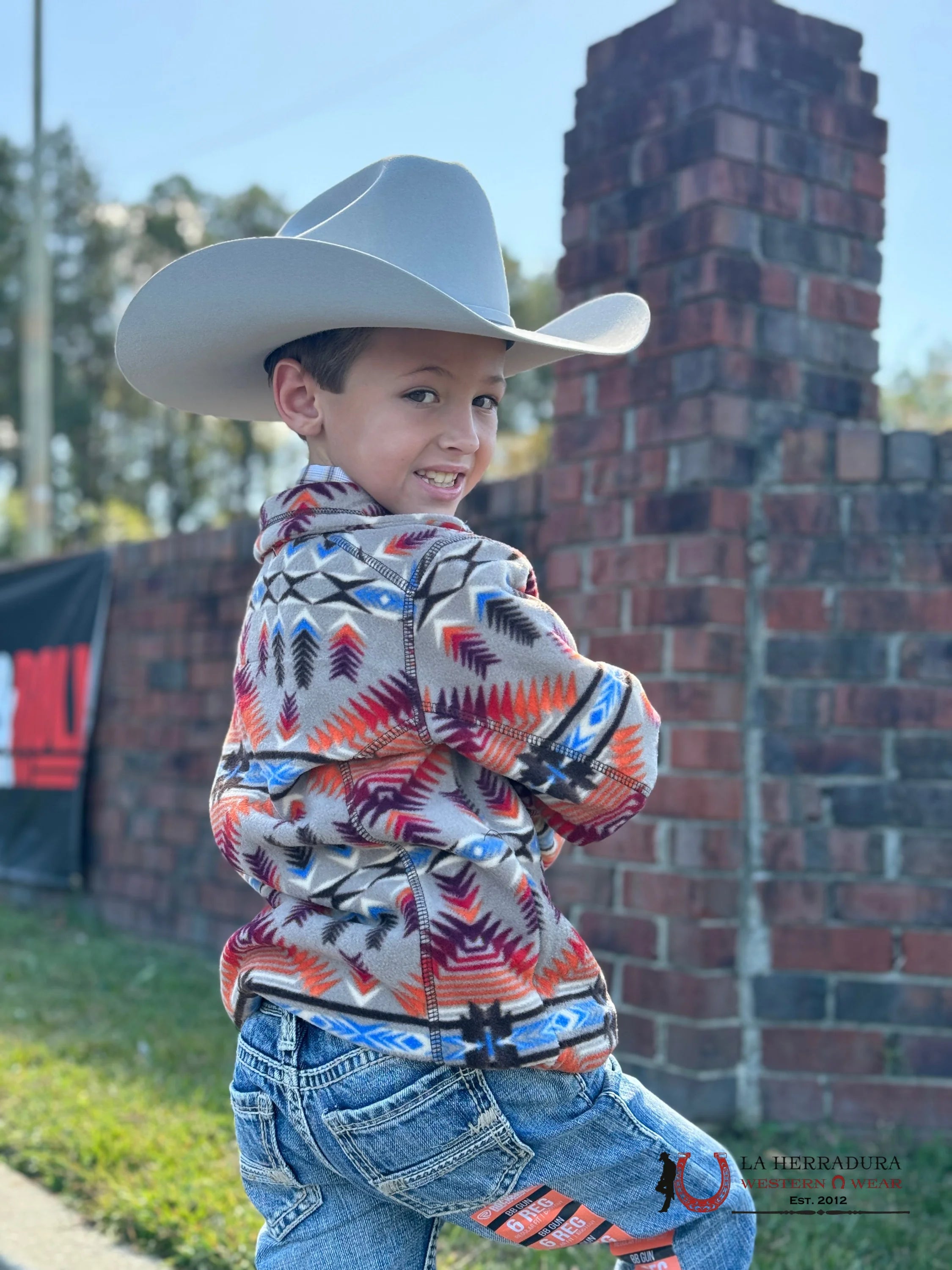 Panhandle Aztec Printed Fleece Pullover Tan Kids Youth Niños