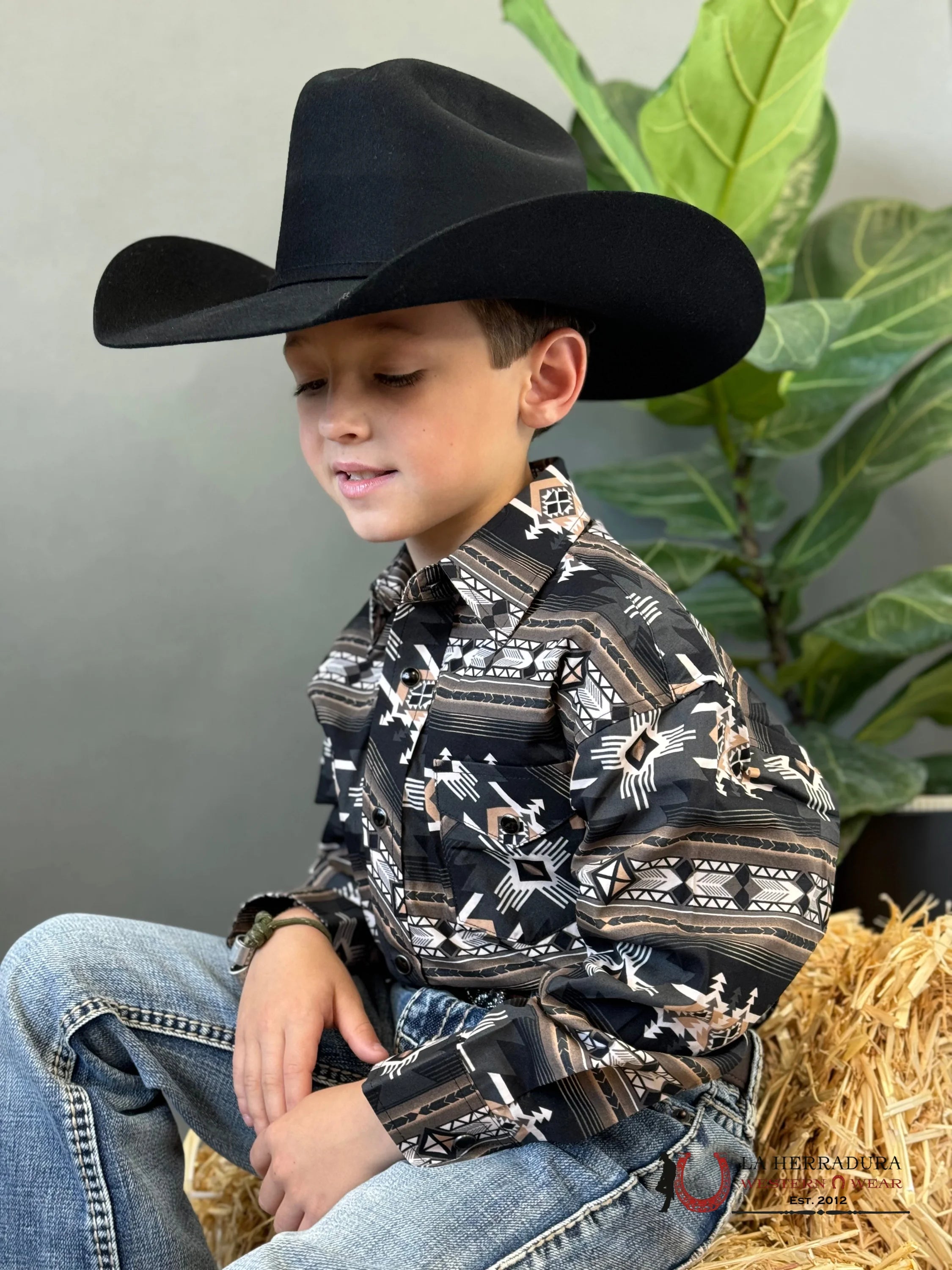 Rock&Roll Aztec Shirt Black/Beige Niños