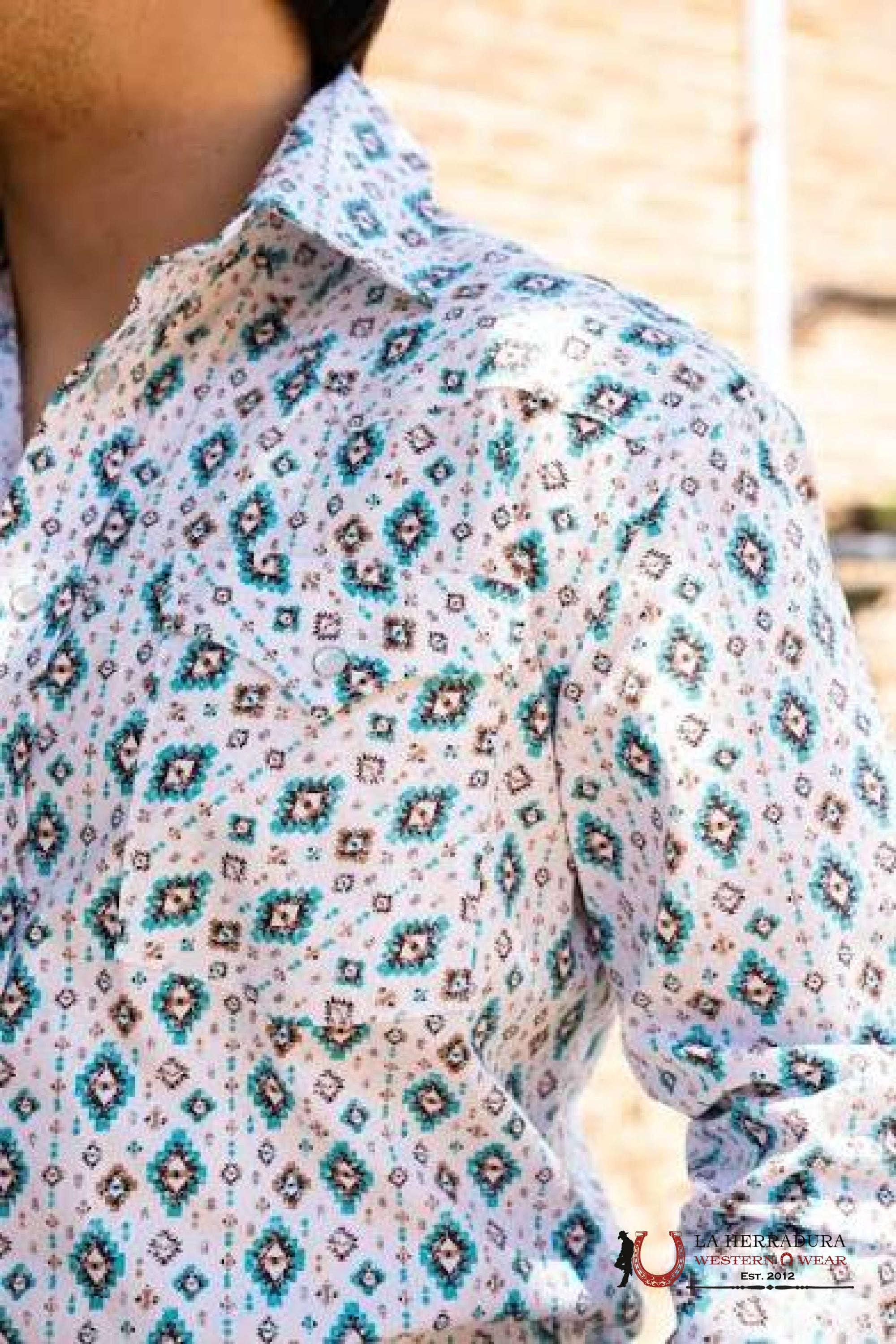 PANHANDLE AZTEC TURQUOISE MENS LONG SLEEVE SHIRT SNAP RMN2S05682 ROPA HOMBRES