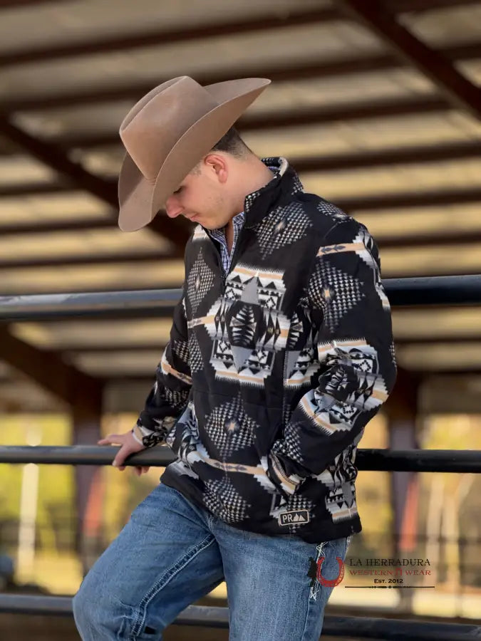 Panhandle Black Aztec Printed Fleece Pullover Ropa Hombres