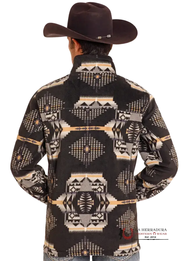 Panhandle Black Aztec Printed Fleece Pullover Ropa Hombres