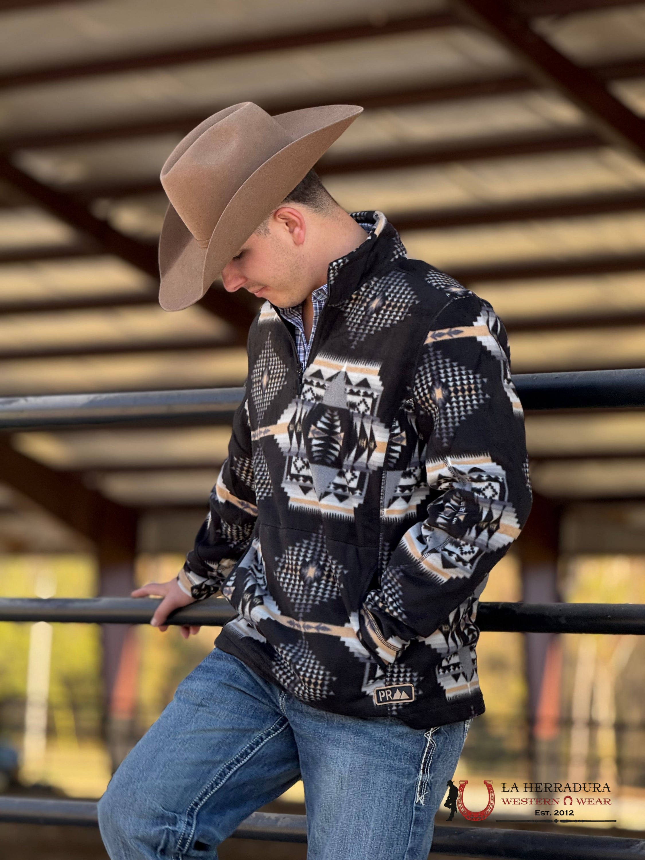 Panhandle Black Aztec Printed Fleece Pullover Ropa Hombres