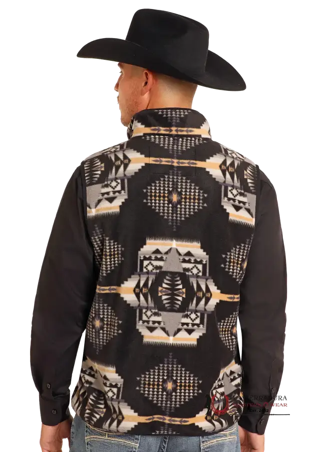 Panhandle Black Aztec Printed Fleece Vest Ropa Hombres